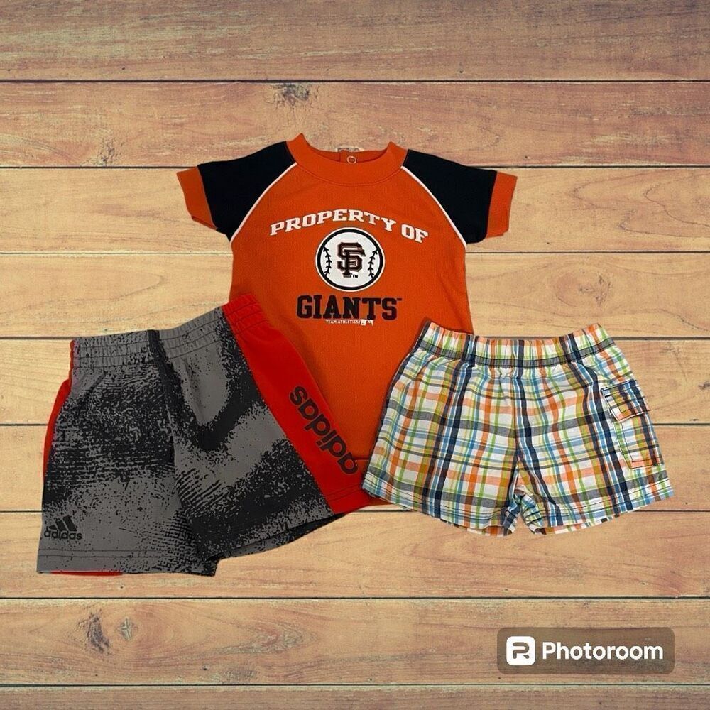 Boys SF Giants Onesie, Adidas Shorts And Garanimals Plaid Shorts Sz 0-3 m, 6m E